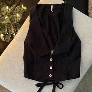 Free People Black Sleeveless Button-Up Blouse